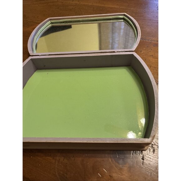 Vintage 1920’s Jewelry Box Wood Godey’s Fashion Label Opens To Vanity Mirror - Picture 9 of 11